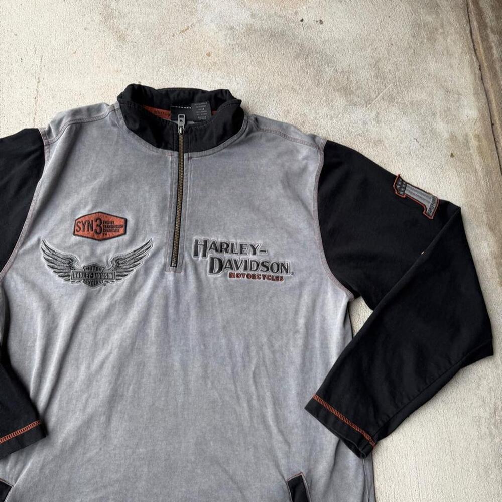 Harley davidson gray black quarter zip pullover biker XL